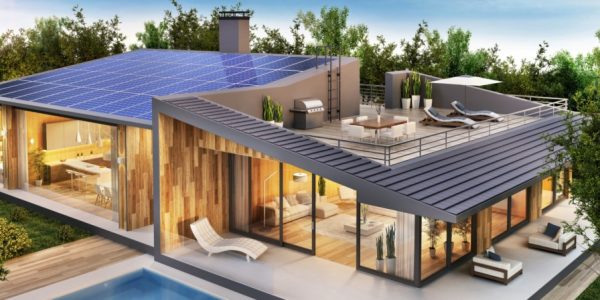 Beautiful,Country,House,With,Roof,Terrace,And,Solar,Panels.,Exterior